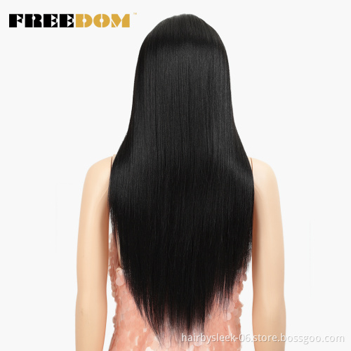Magic Straight 26  Inch Lace Front Wigs For Black Women Middle Part Heat Resistant Hair Straight Black Synthetic Lace Front Wigs